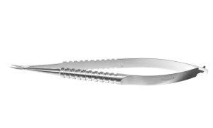 999R 8-045S Barraquer Needle Holder, 8.00 mm Extra Fine Jaws, Curved, without Lock, Medium Size, Length 115 mm, Stainless Steel