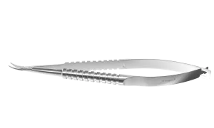 999R 8-091S Barraquer Needle Holder, 12.00 mm Strong Jaws, Curved, without Lock, Long Size, Length 125 mm, Stainless Steel