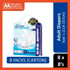 A-Care Supreme Adult Diapers Size L 8's (114-157cm) [8 Packs/Carton]