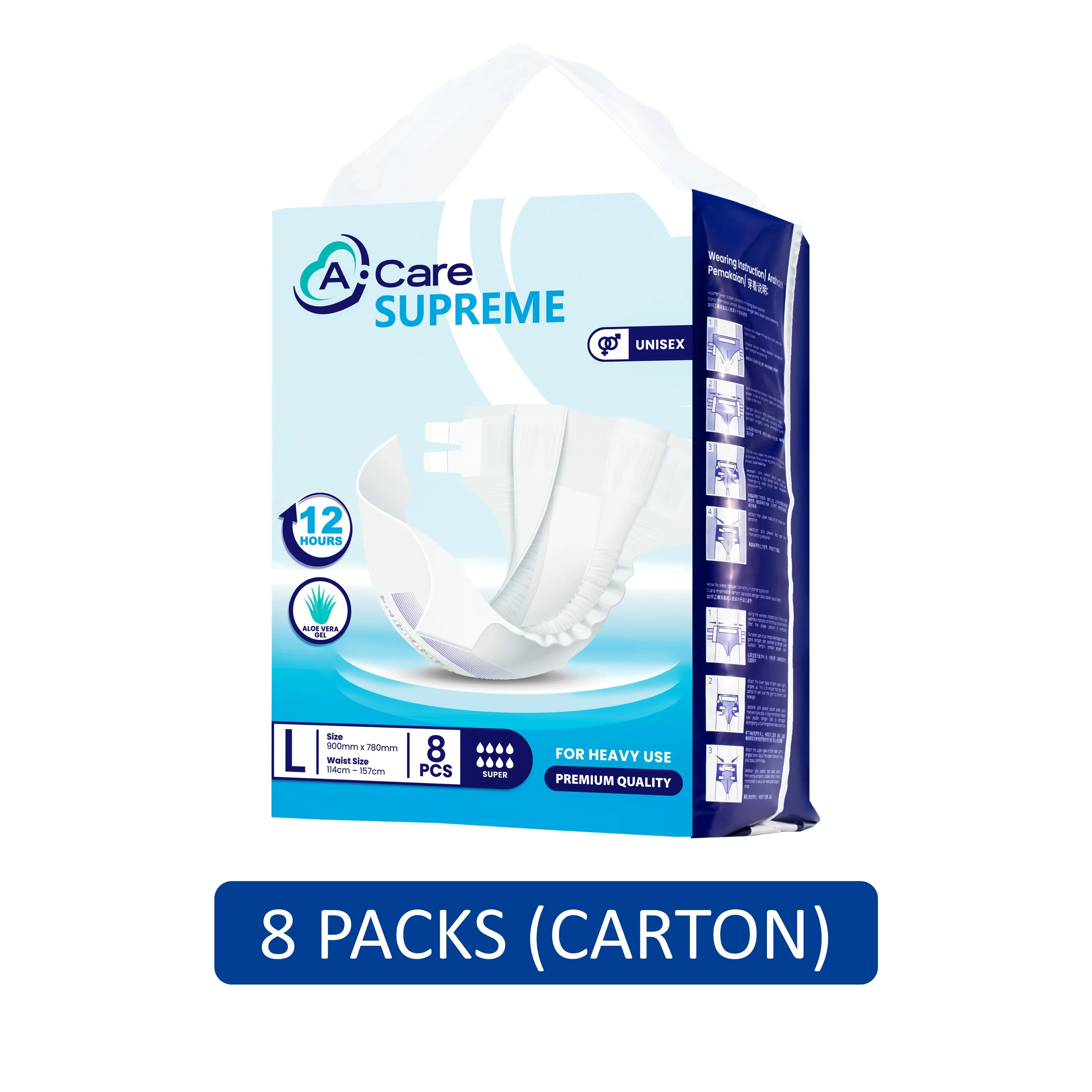 A-Care Supreme Adult Diapers Size L 8's (114-157cm) [8 Packs/Carton]