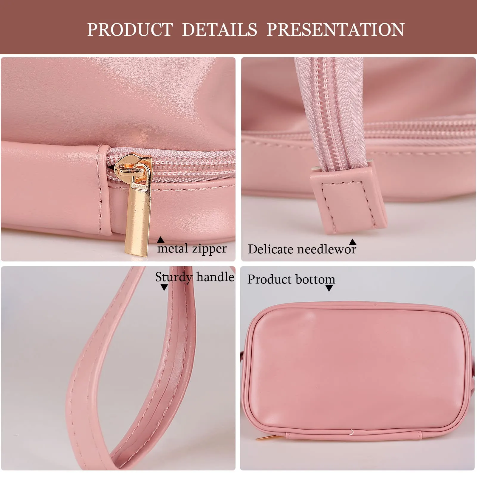 Abiudeng Large Makeup Bag for Women,Travel Makeup Organizer with Brush Holder, Dopp Kit Essentials,Waterproof PU Cosmetic Bag for Traveling,Multi Compartment, Cute,Spacious Capacity-pink