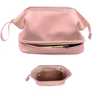 Abiudeng Large Makeup Bag for Women,Travel Makeup Organizer with Brush Holder, Dopp Kit Essentials,Waterproof PU Cosmetic Bag for Traveling,Multi Compartment, Cute,Spacious Capacity-pink
