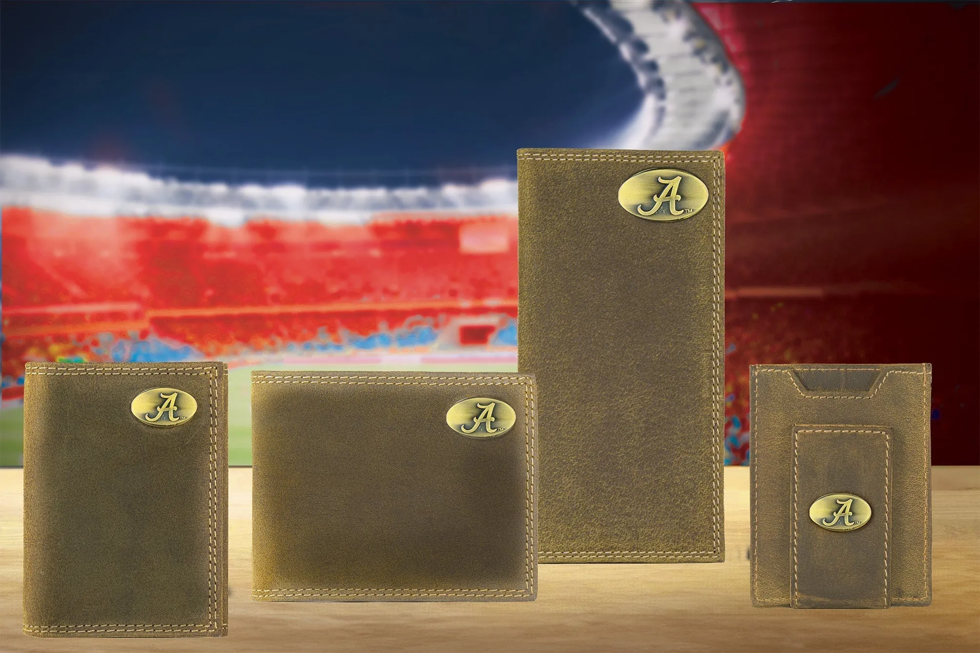 Alabama Crimson Tide Vintage Tan Leather Secretary Wallet