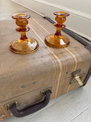 Amber Glass Candle Holders