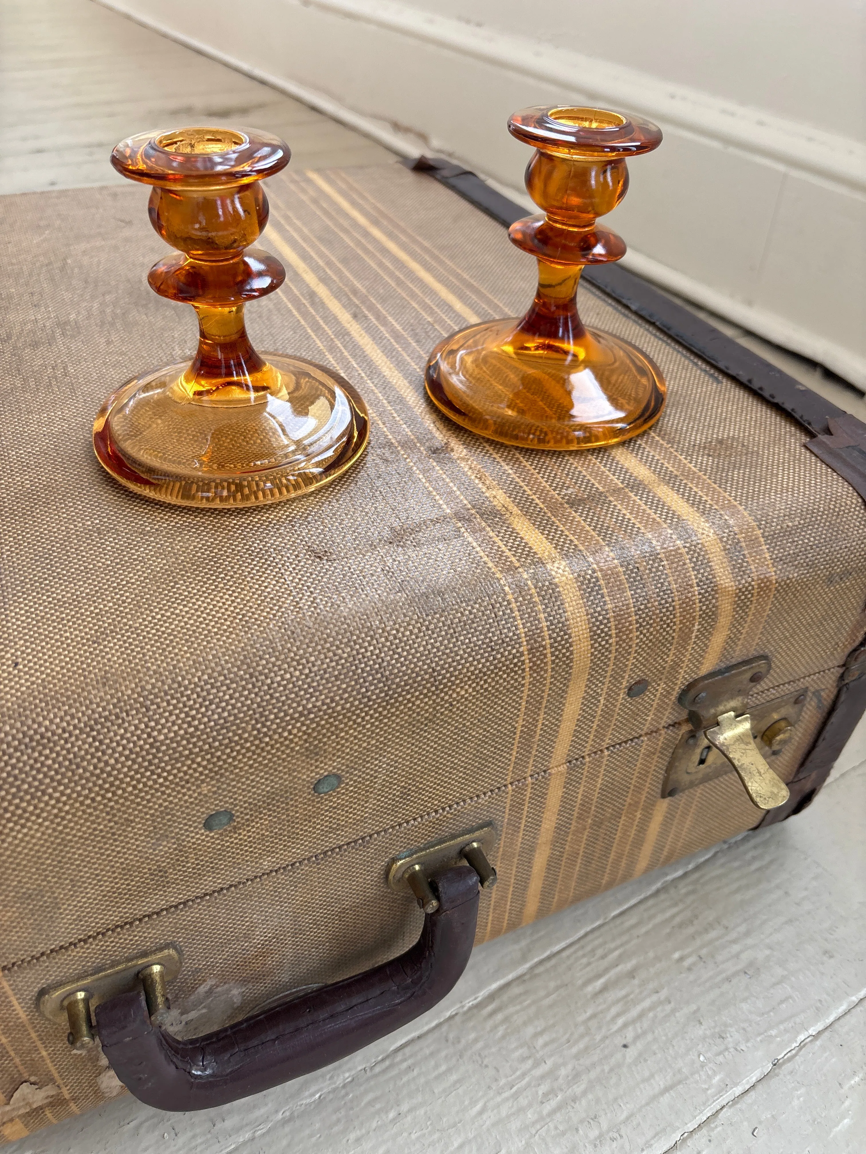 Amber Glass Candle Holders