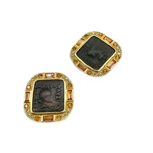 Ancient Coin Button Earrings