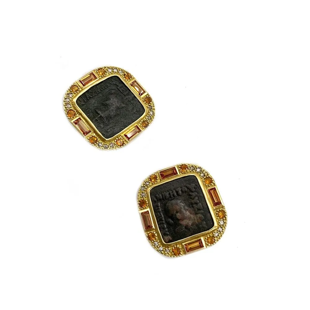 Ancient Coin Button Earrings