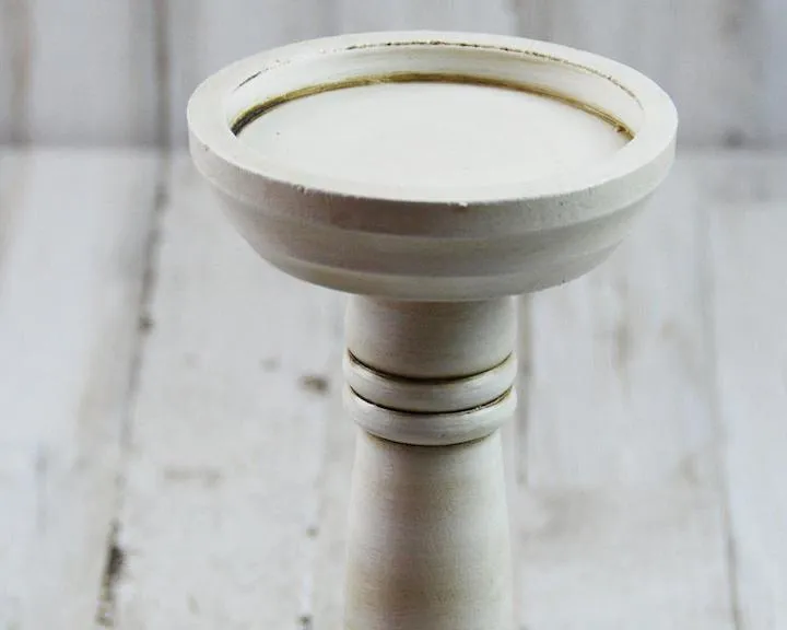 Antique white painted pillar candle holder