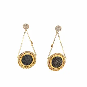 Antiquity Kushan Coin Dangle Drop Earrings with Brilliant-Cut Diamonds