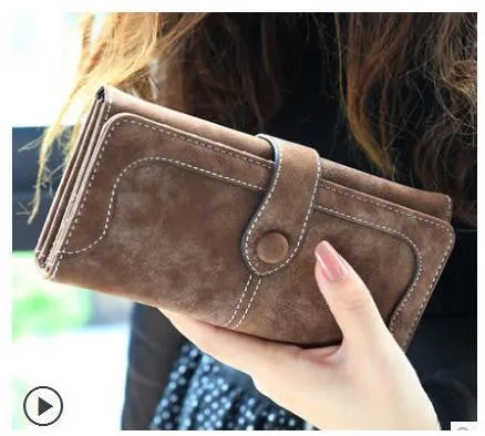 Arrive Fashion Retro Matte Stitching Wallet Women Brand Long Purse Clutch Women Casual Hasp Dollar Price Wallet Handbag