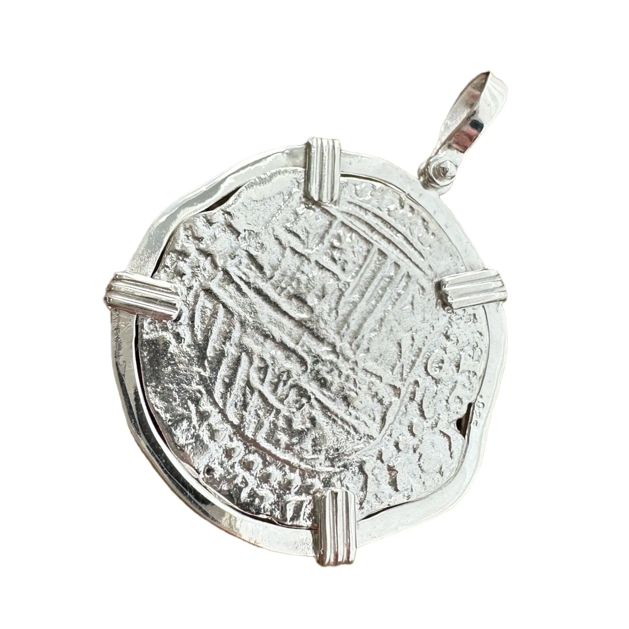 Atocha Re-creation Coin Pendant 4 Reales  Double Prong in Sterling Silver
