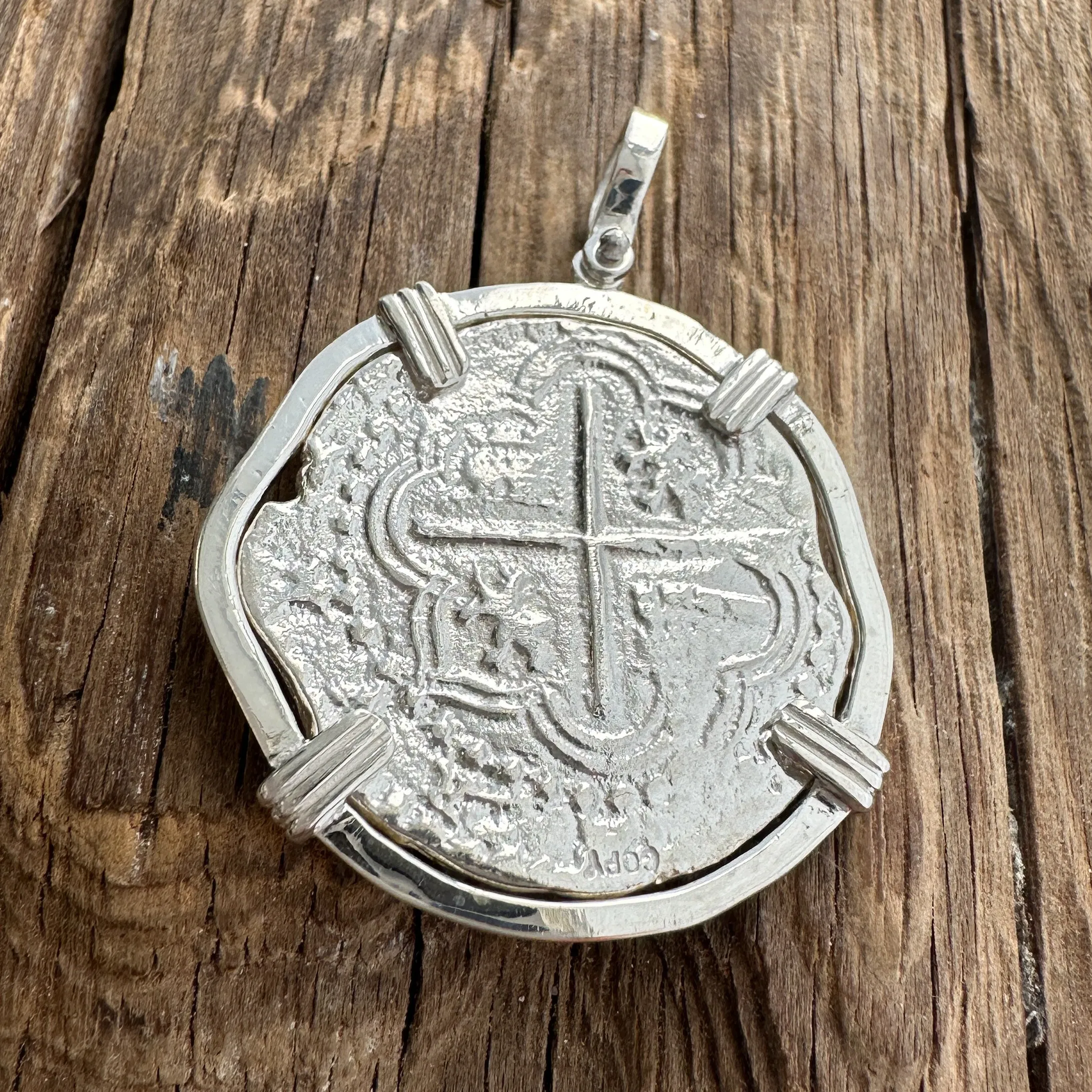 Atocha Re-creation Coin Pendant 4 Reales  Double Prong in Sterling Silver