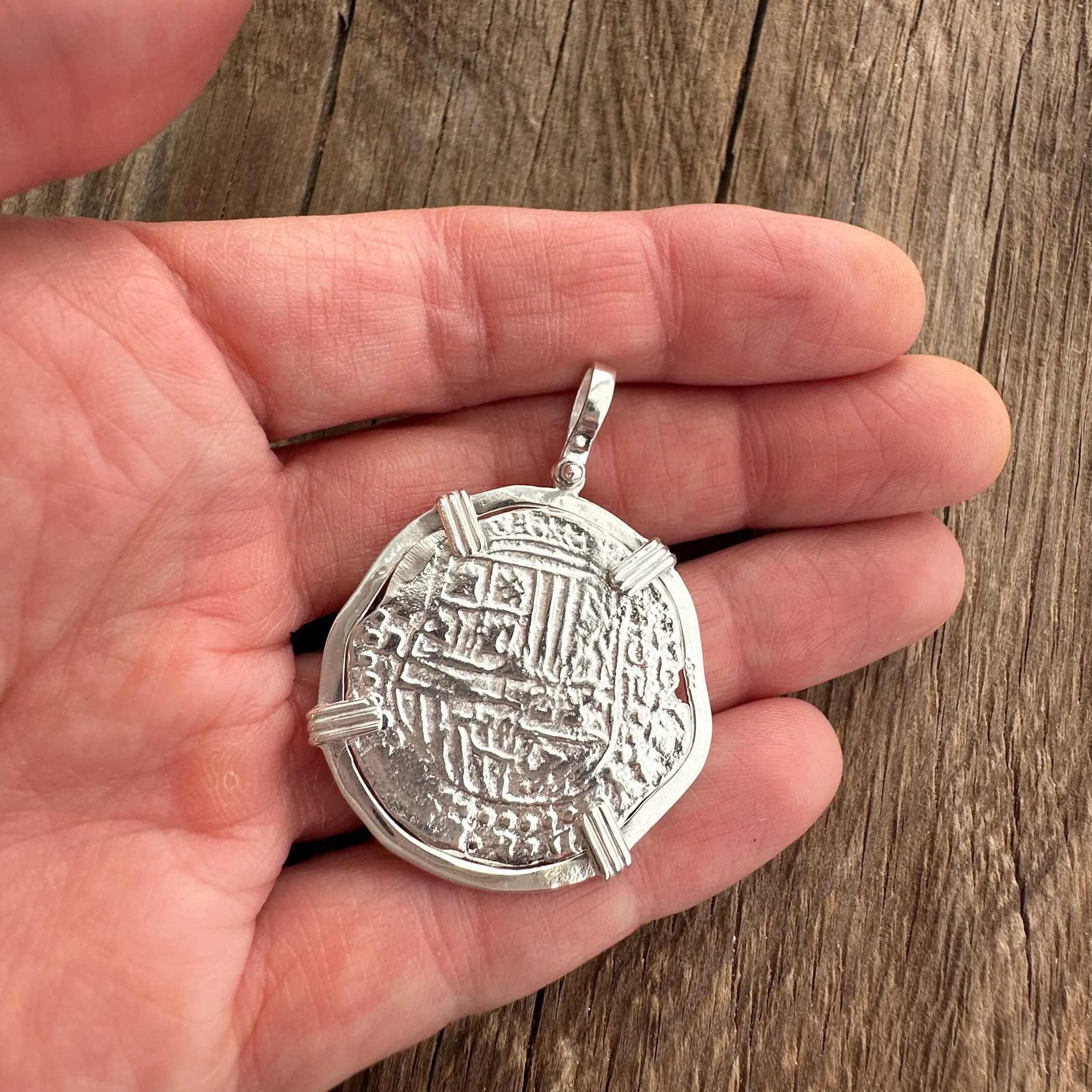 Atocha Re-creation Coin Pendant 4 Reales  Double Prong in Sterling Silver