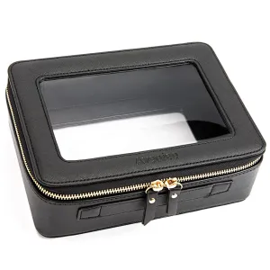 Aveniee Clear Makeup Bag Organizer, Portable Travel Toiletry Cosmetic Bag Case for Women, Heavy Duty Clear Pouch with zipper with Transparent Vinyl Windows & Gold Zippers(Black)