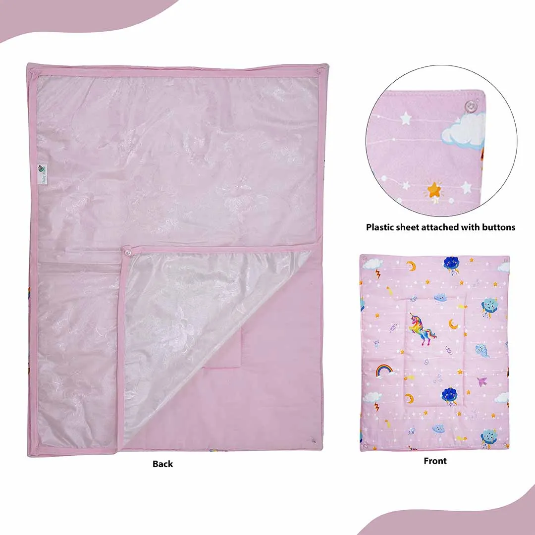 Baby Moo Unicorn 3 Quilted Cotton And 1 Attachable Waterproof Diaper Changing Sheet Set - Pink