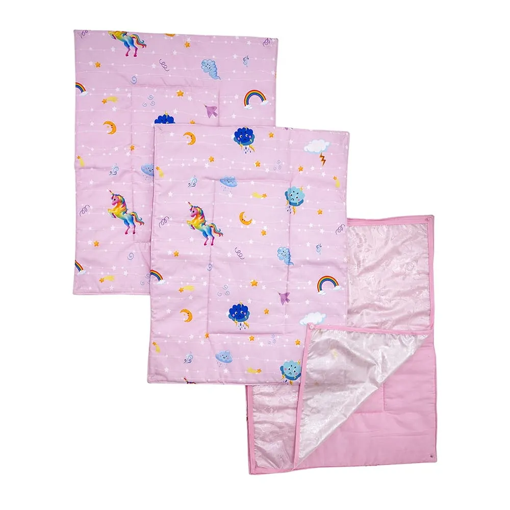 Baby Moo Unicorn 3 Quilted Cotton And 1 Attachable Waterproof Diaper Changing Sheet Set - Pink