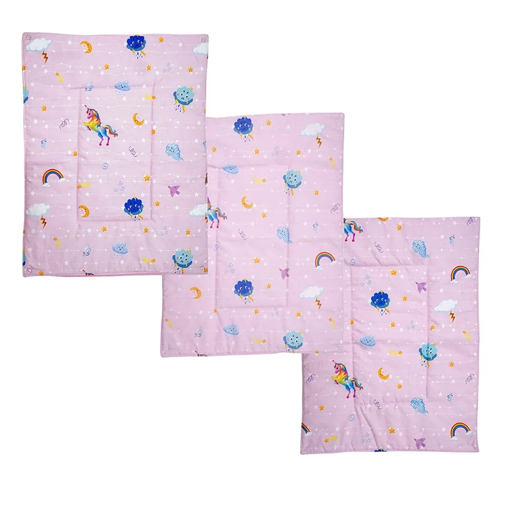 Baby Moo Unicorn 3 Quilted Cotton And 1 Attachable Waterproof Diaper Changing Sheet Set - Pink