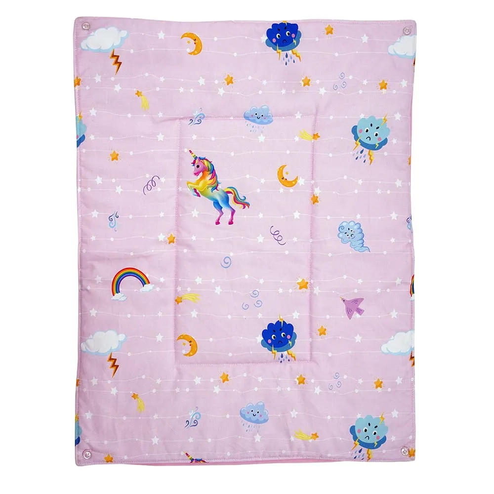 Baby Moo Unicorn 3 Quilted Cotton And 1 Attachable Waterproof Diaper Changing Sheet Set - Pink