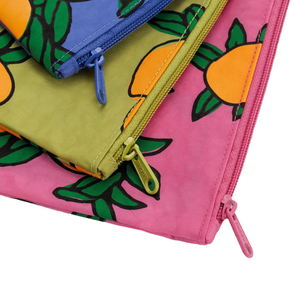 Baggu Flat Pouch Set, Orange Trees