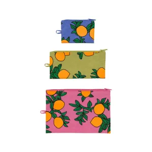 Baggu Flat Pouch Set, Orange Trees