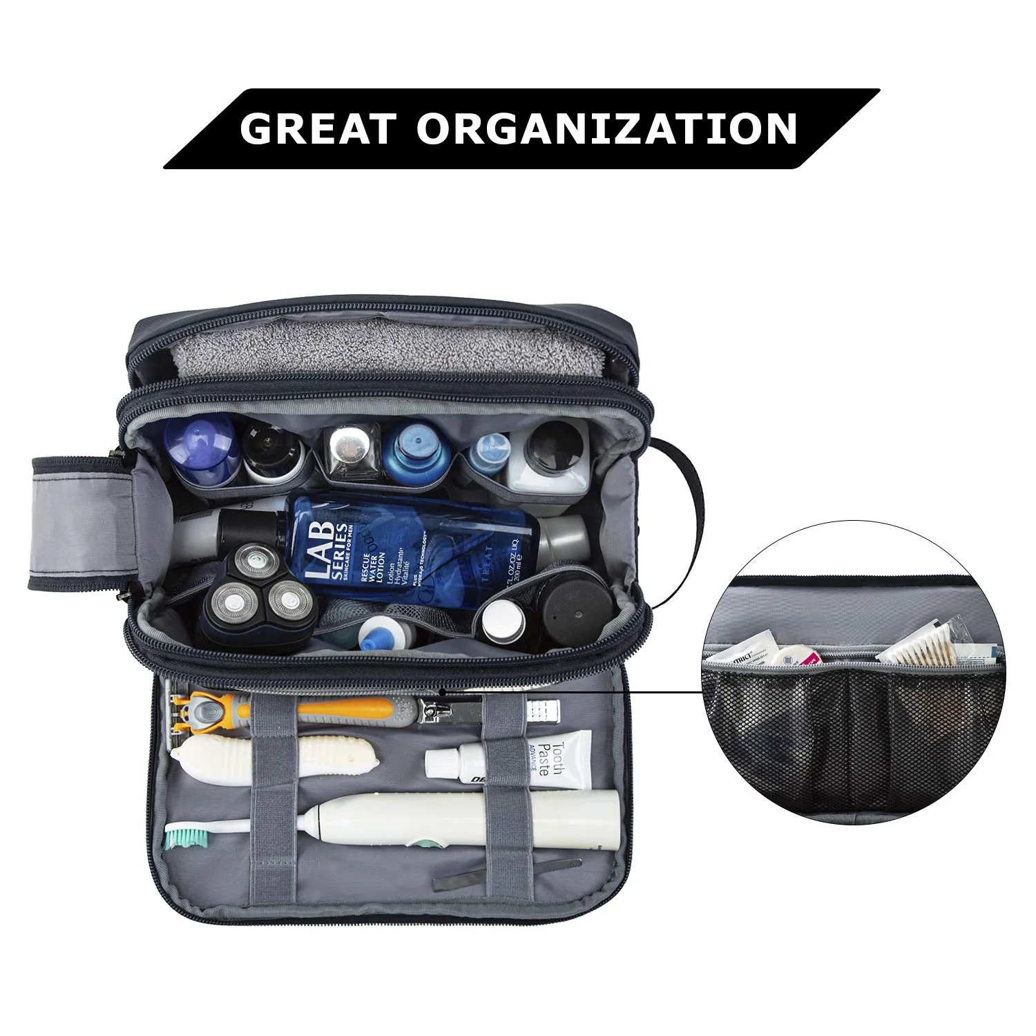 BAGSMART Toiletry Bag for Men, Travel Toiletry Organizer Dopp Kit Water-resistant Shaving Bag for Toiletries Accessories, Door Room Essentials,Navy Blue-medium