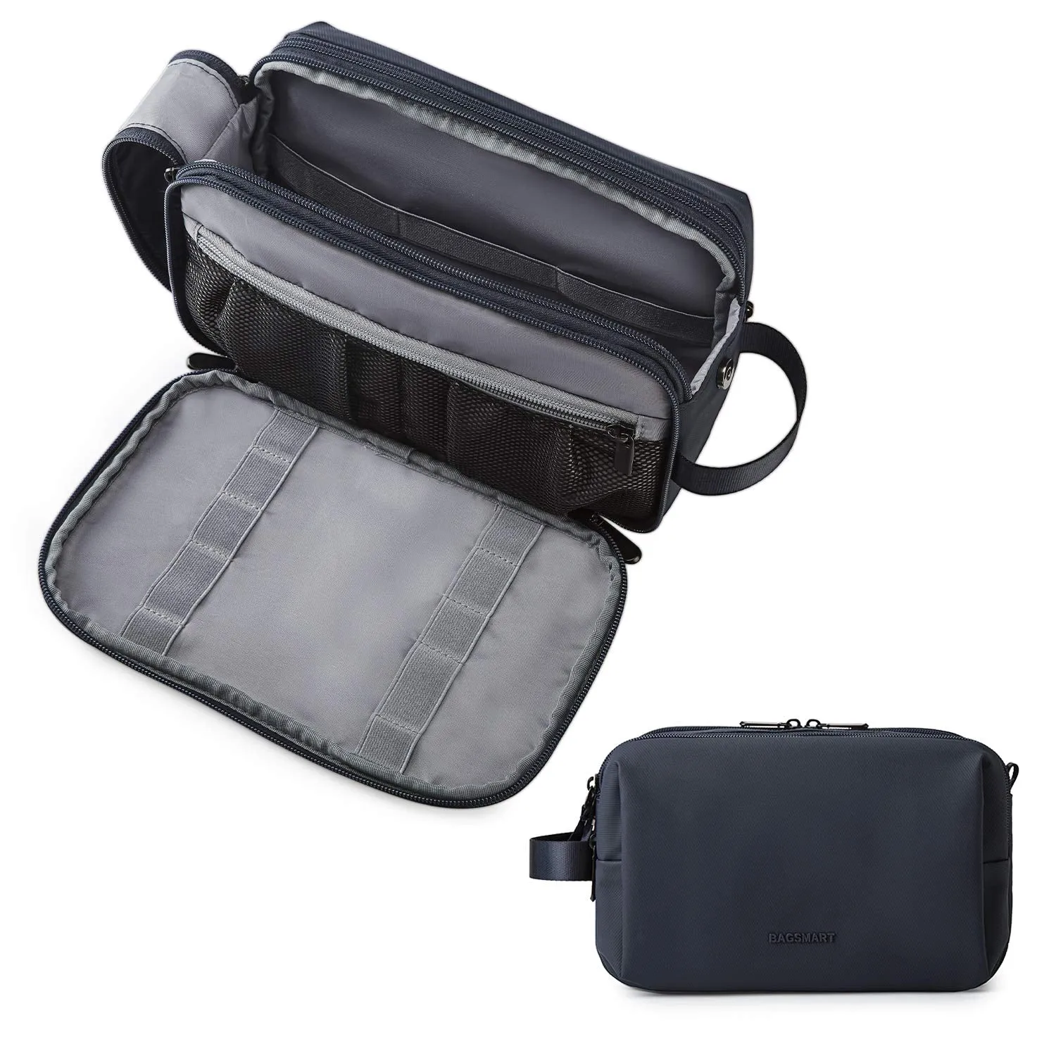 BAGSMART Toiletry Bag for Men, Travel Toiletry Organizer Dopp Kit Water-resistant Shaving Bag for Toiletries Accessories, Door Room Essentials,Navy Blue-medium