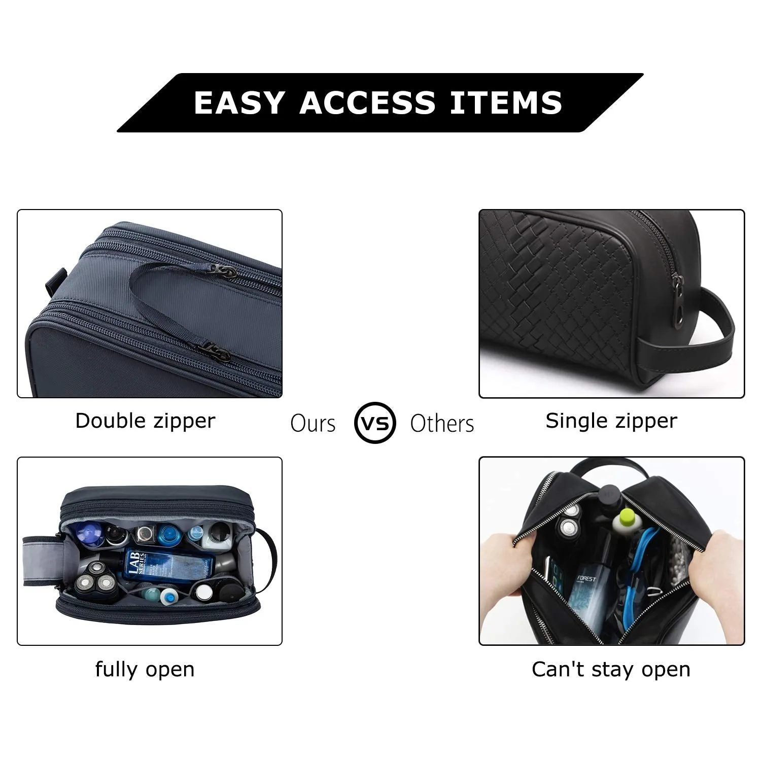 BAGSMART Toiletry Bag for Men, Travel Toiletry Organizer Dopp Kit Water-resistant Shaving Bag for Toiletries Accessories, Door Room Essentials,Navy Blue-medium