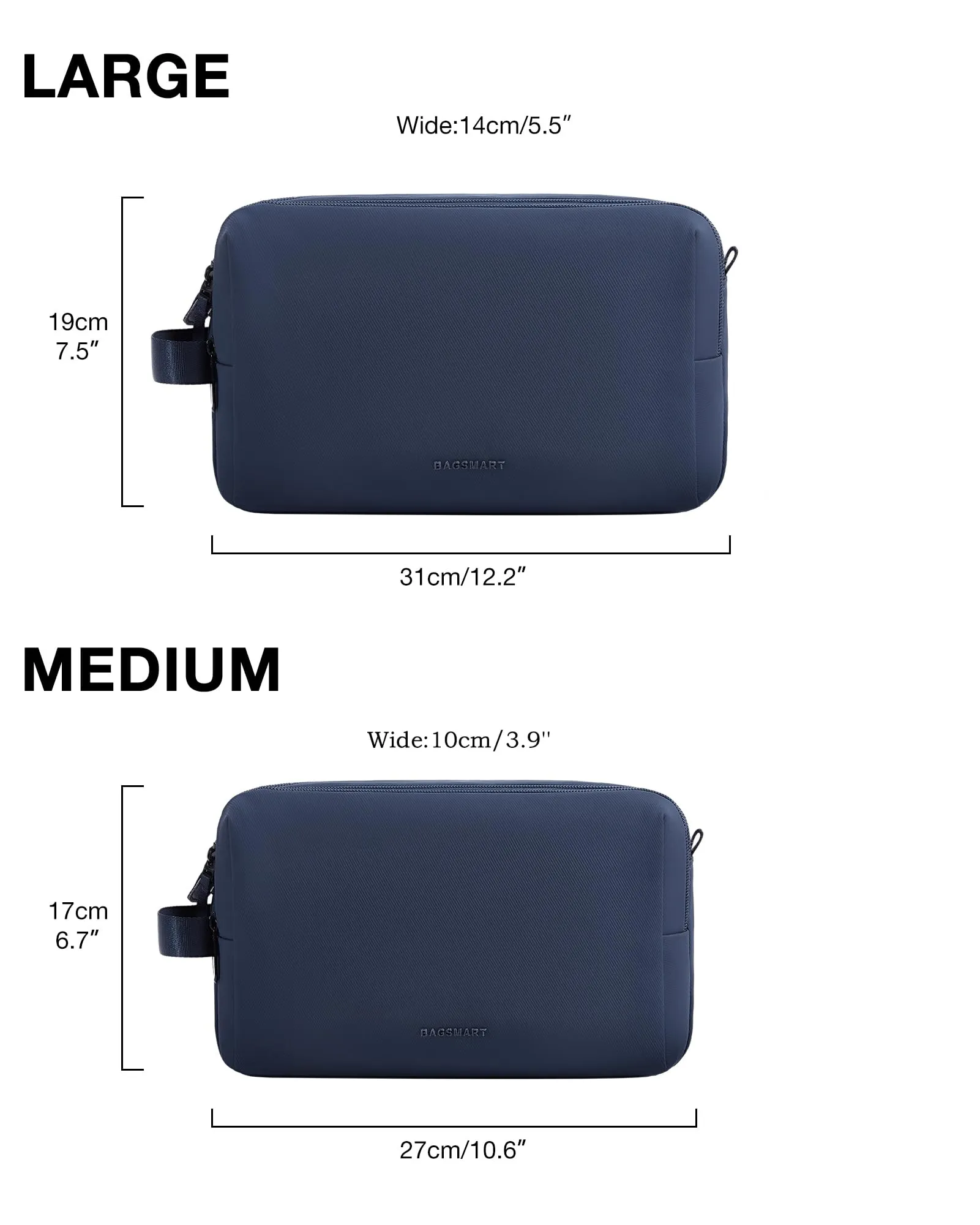 BAGSMART Toiletry Bag for Men, Travel Toiletry Organizer Dopp Kit Water-resistant Shaving Bag for Toiletries Accessories, Door Room Essentials,Navy Blue-medium