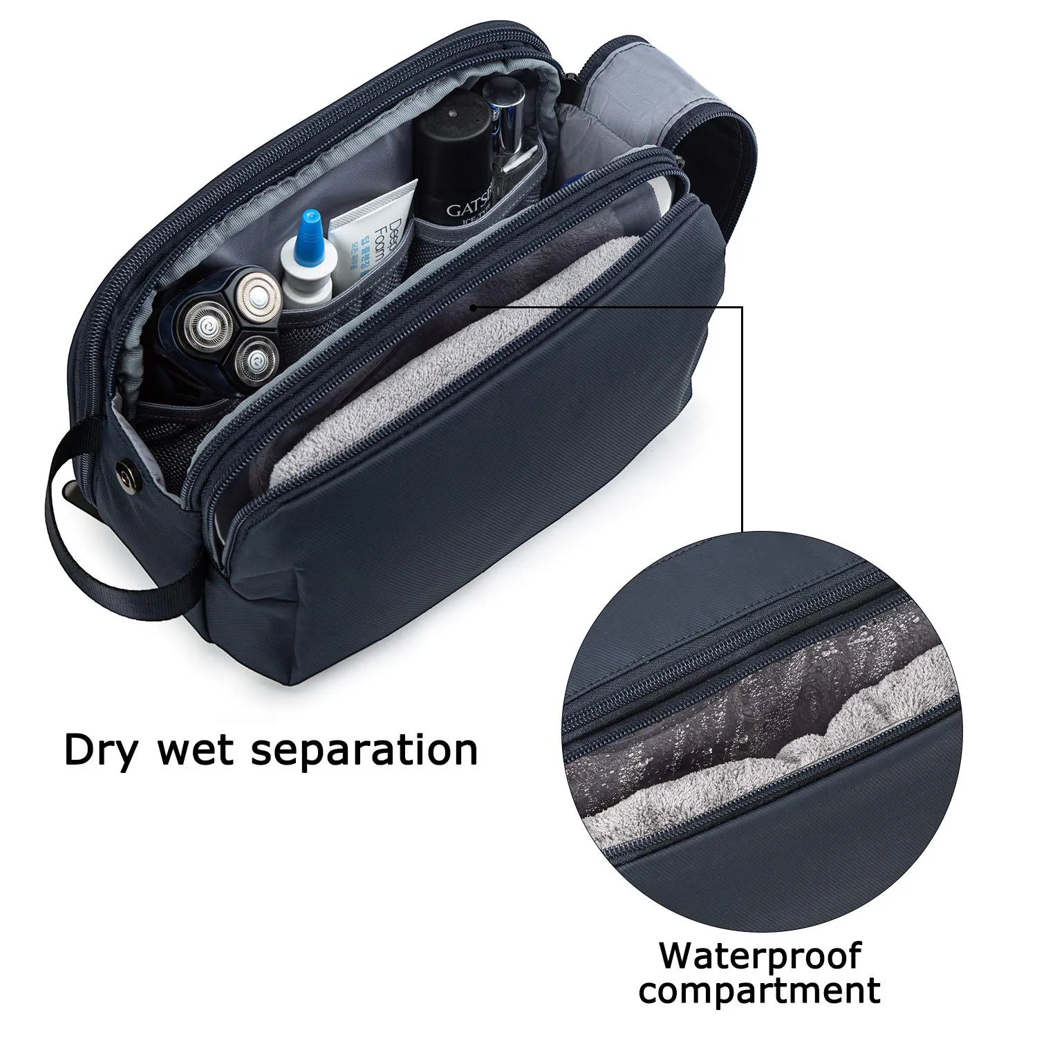 BAGSMART Toiletry Bag for Men, Travel Toiletry Organizer Dopp Kit Water-resistant Shaving Bag for Toiletries Accessories, Door Room Essentials,Navy Blue-medium