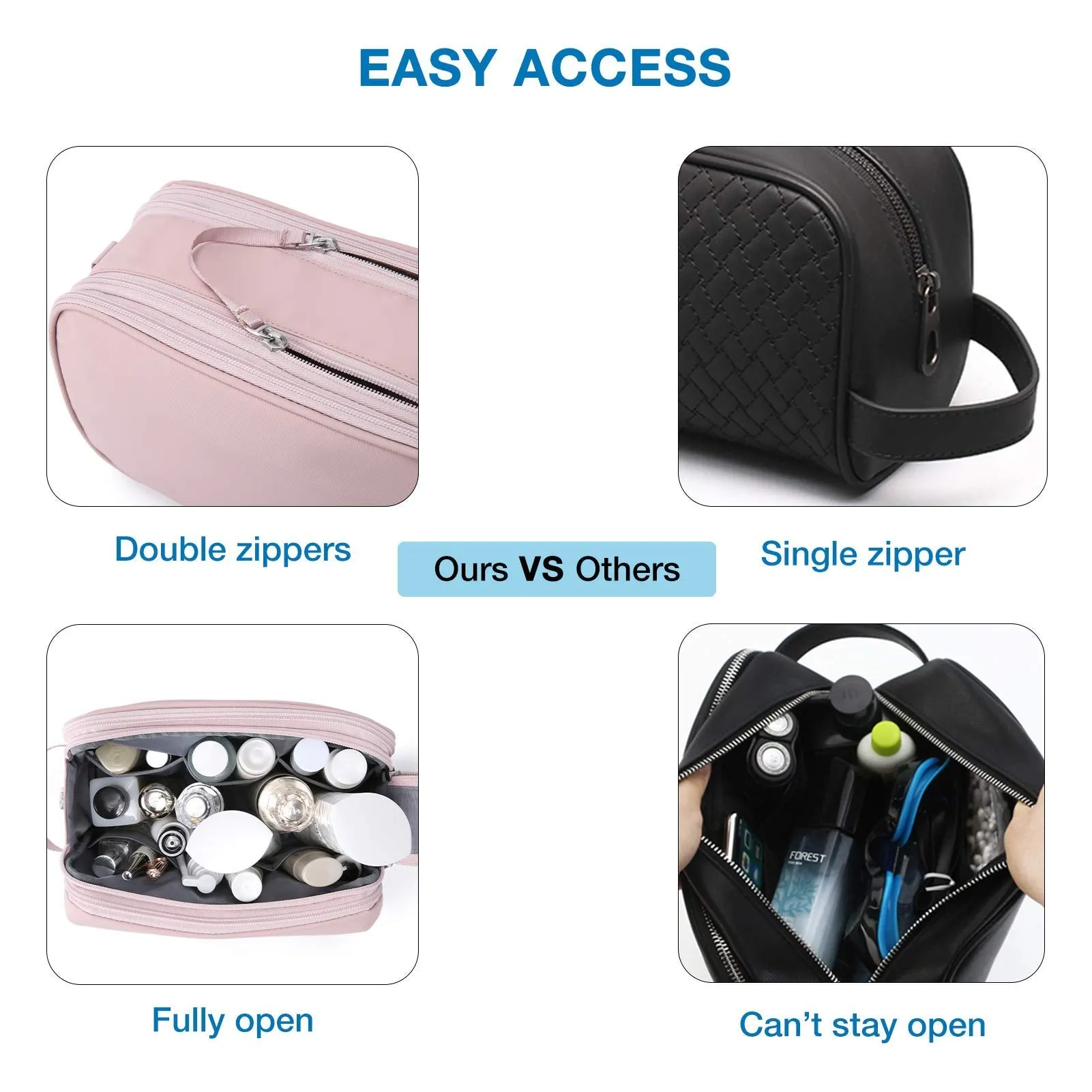 BAGSMART Toiletry Bag for Men, Travel Toiletry Organizer Dopp Kit Water-resistant Shaving Bag for Toiletries Accessories, Door Room Essentials,Pink-medium
