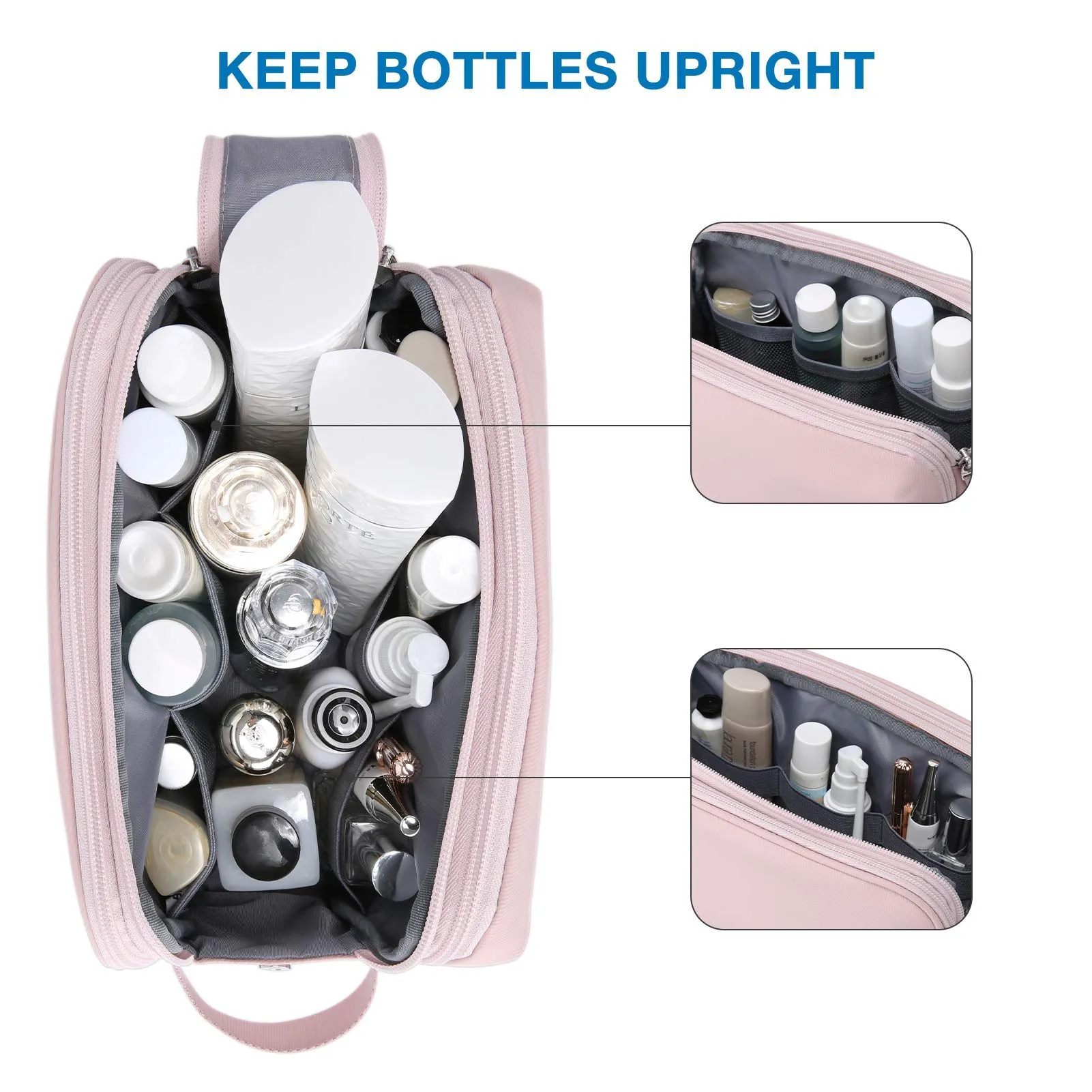 BAGSMART Toiletry Bag for Men, Travel Toiletry Organizer Dopp Kit Water-resistant Shaving Bag for Toiletries Accessories, Door Room Essentials,Pink-medium