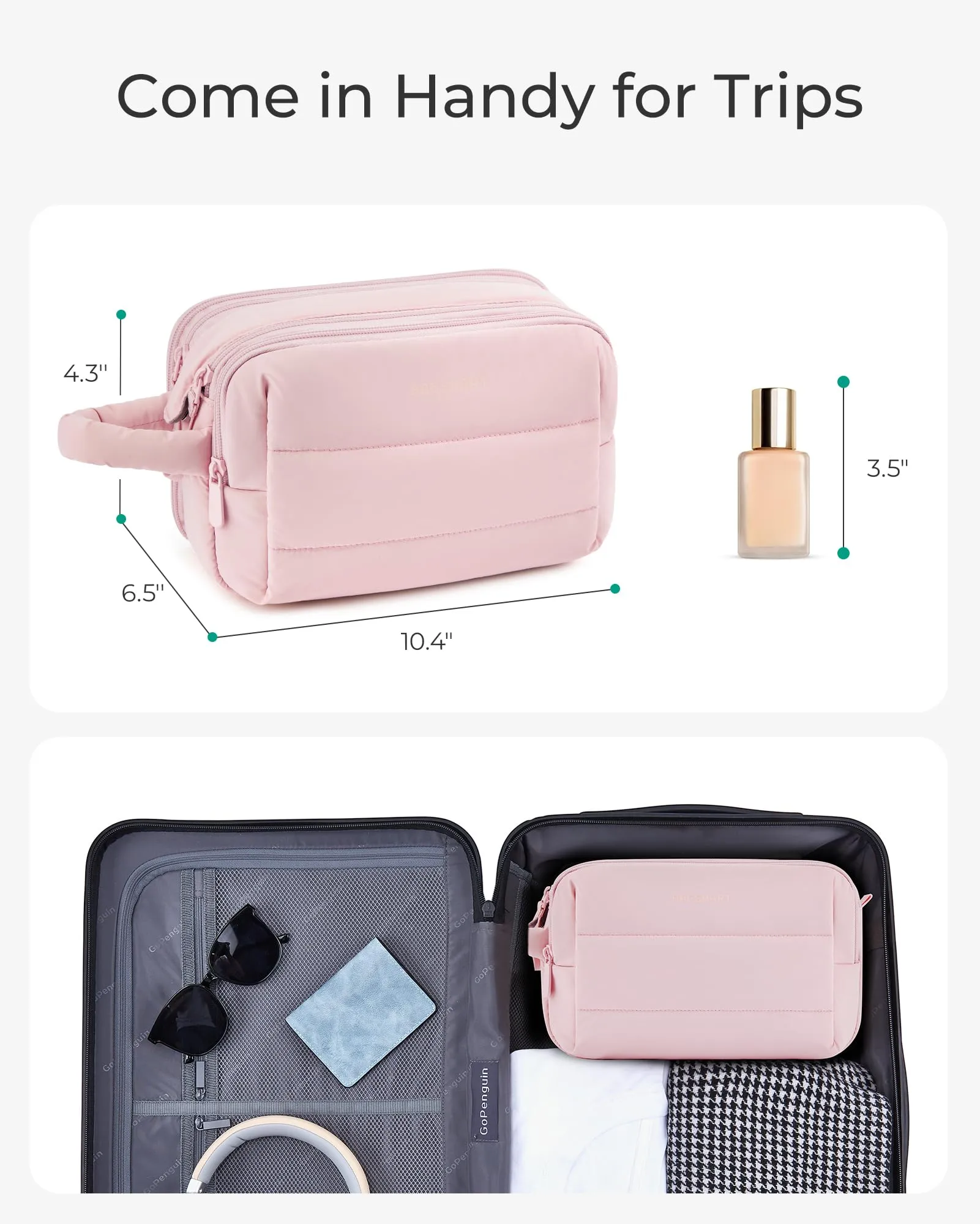 BAGSMART Travel Toiletry Bag for Women, Puffy Cosmetic Makeup Bag Organizer, Large Wide-open Travel Organizer for Toiletries, Dopp Kit Water-resistant Makeup Case for Accessories-Black