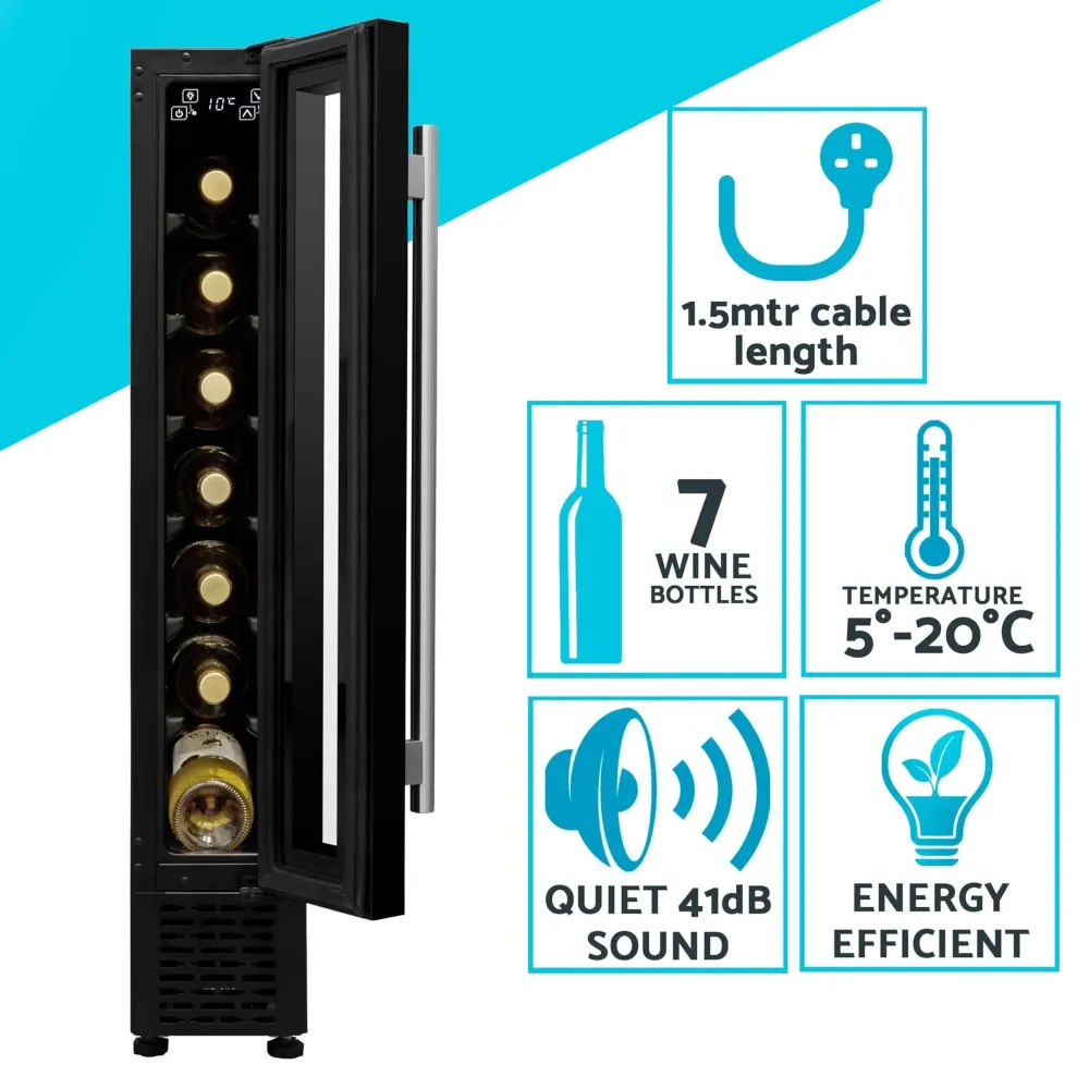 Baridi 7 Bottle Wine Fridge with Touch Controls & LED Light - Black - B