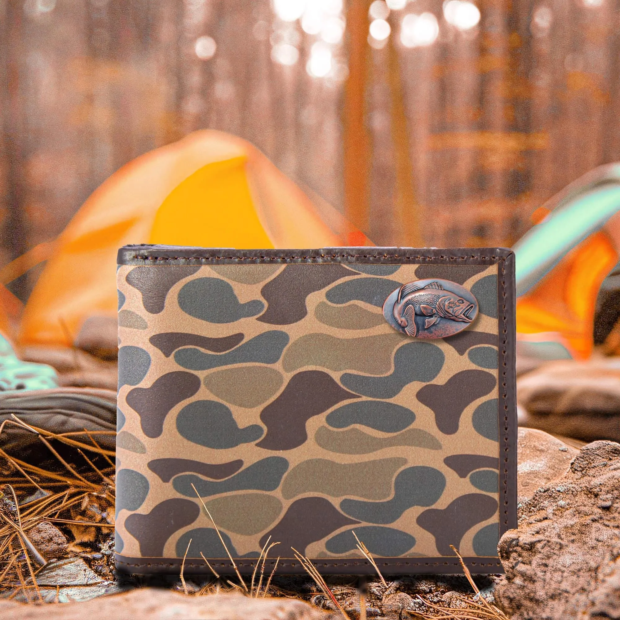 Bass Men's Bifold Old School Camo Leather Wallet.