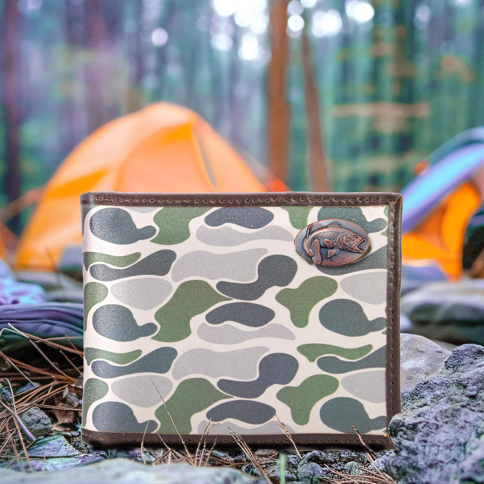 Bass Men's Bifold Old School Camo Leather Wallet.