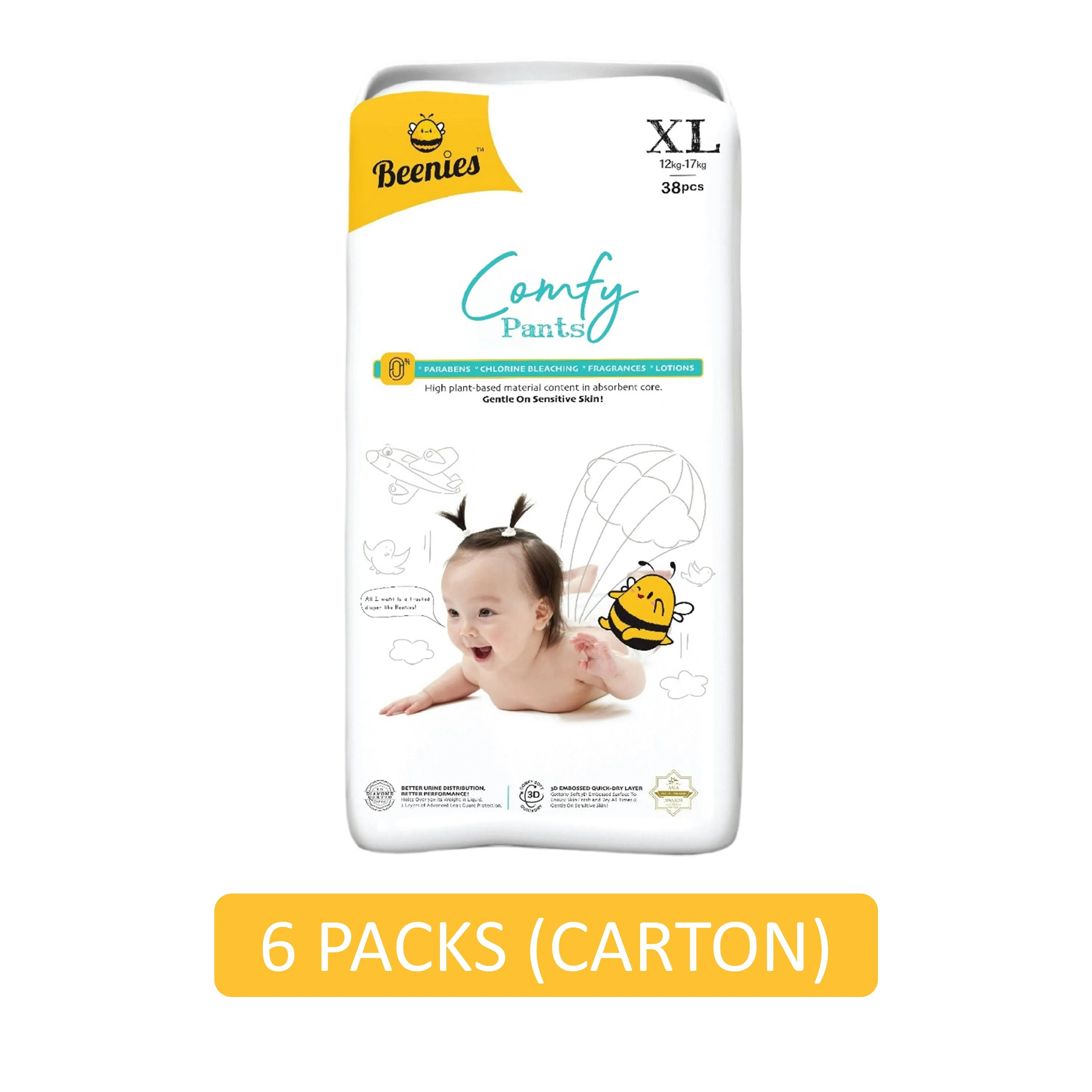 Beenies Baby Comfy Pants Size XL 38's (12-17kg) [Jumbo Pack] [6 Packs/Carton]
