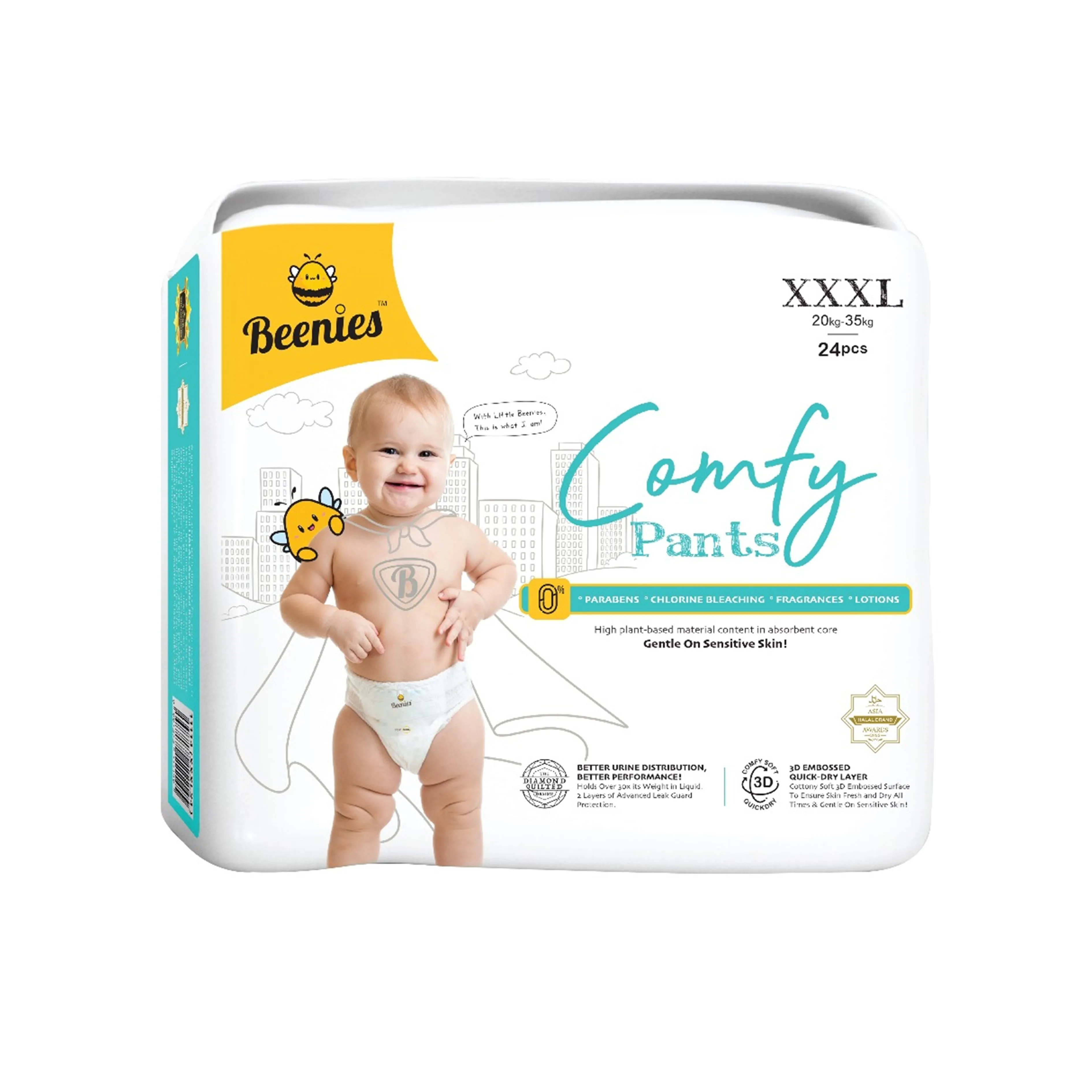 Beenies Baby Comfy Pants Size XXXL 24's (20-35kg) [Jumbo Pack]