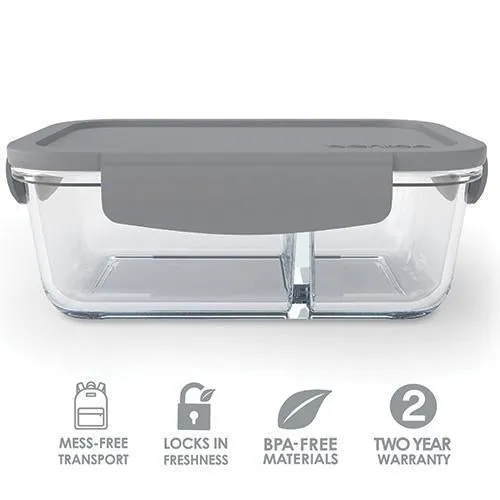 Bentgo Glass 2 Compartment Container Grey BGO-GLSM-GRY