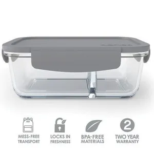 Bentgo Glass 2 Compartment Container Grey BGO-GLSM-GRY