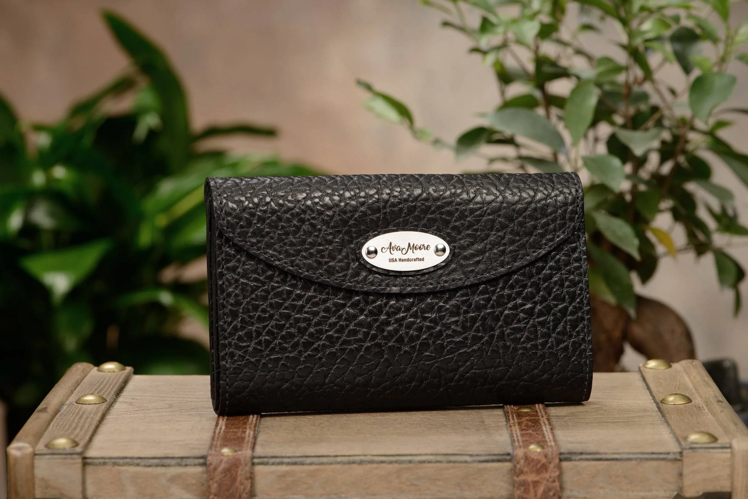 Black Bison Leather Deluxe Women's Wallet
