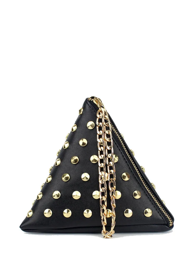 Black Studded Detail Triangle PU Bag