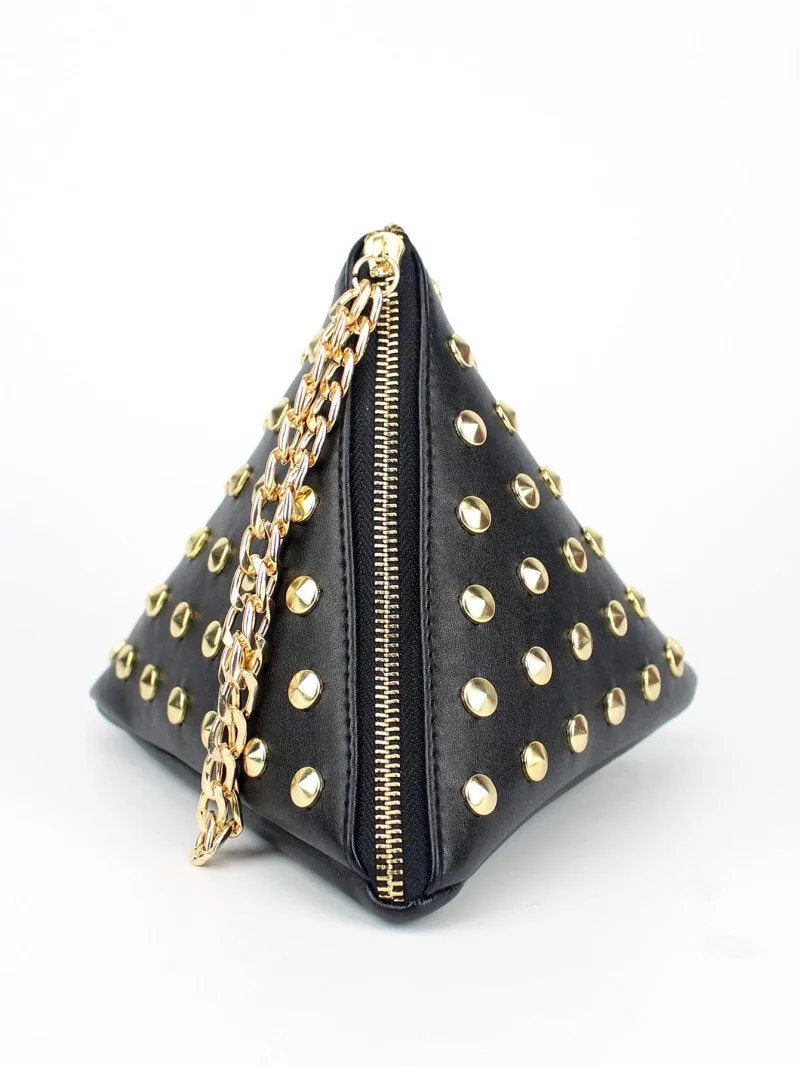 Black Studded Detail Triangle PU Bag