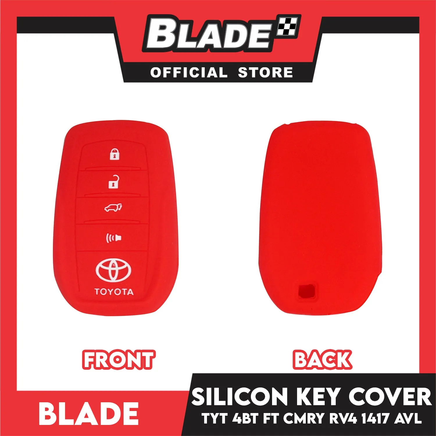 Blade Key Silicone Case Cover Toyota CMRY RV4 1417 4 Button (Black & Red) For Toyota Fortuner Rav4 Highlander Land Cruiser Mark X 2015-2019 Silicone Remote Key Case Fob Shell Cover Skin Holder