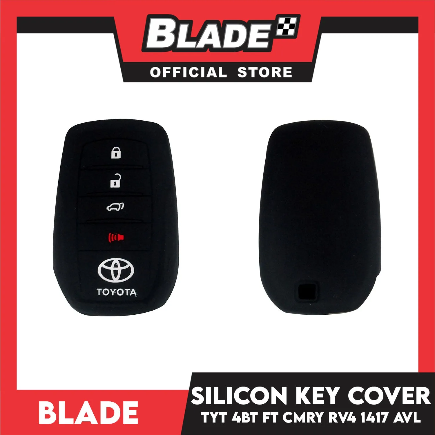 Blade Key Silicone Case Cover Toyota CMRY RV4 1417 4 Button (Black & Red) For Toyota Fortuner Rav4 Highlander Land Cruiser Mark X 2015-2019 Silicone Remote Key Case Fob Shell Cover Skin Holder
