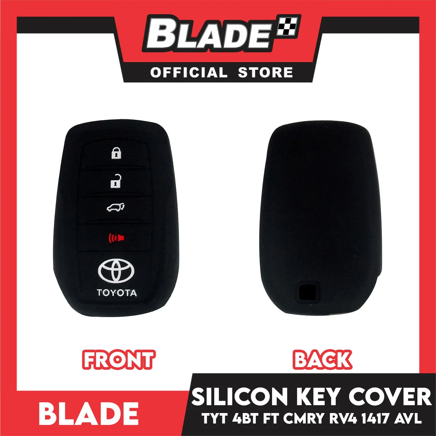 Blade Key Silicone Case Cover Toyota CMRY RV4 1417 4 Button (Black & Red) For Toyota Fortuner Rav4 Highlander Land Cruiser Mark X 2015-2019 Silicone Remote Key Case Fob Shell Cover Skin Holder
