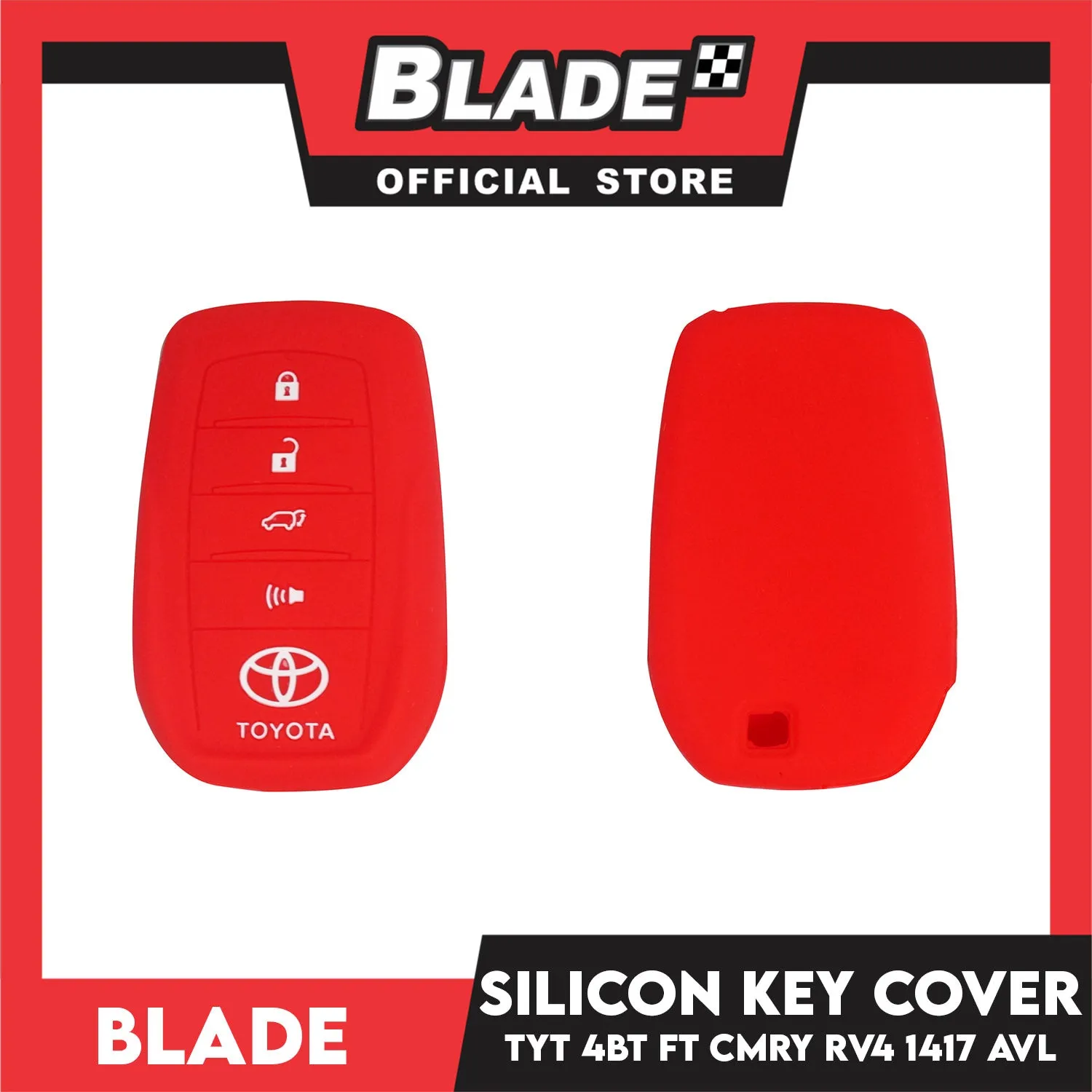 Blade Key Silicone Case Cover Toyota CMRY RV4 1417 4 Button (Black & Red) For Toyota Fortuner Rav4 Highlander Land Cruiser Mark X 2015-2019 Silicone Remote Key Case Fob Shell Cover Skin Holder