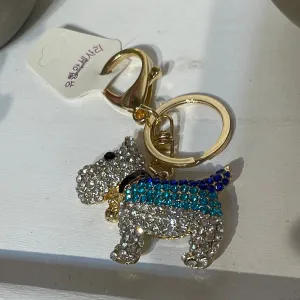 Blingier Pup Blue Rhinestone Keychain