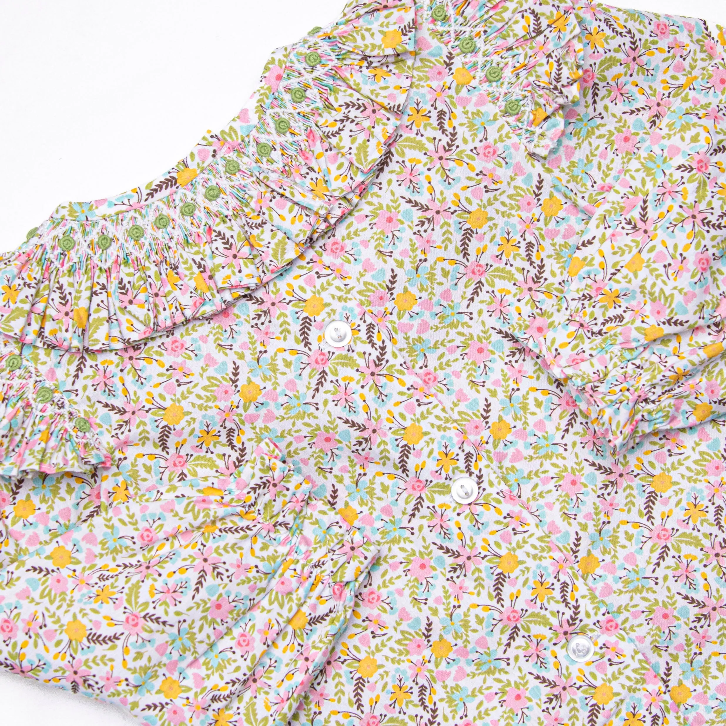 Blooming Bushes Smocked Diaper Set, Green