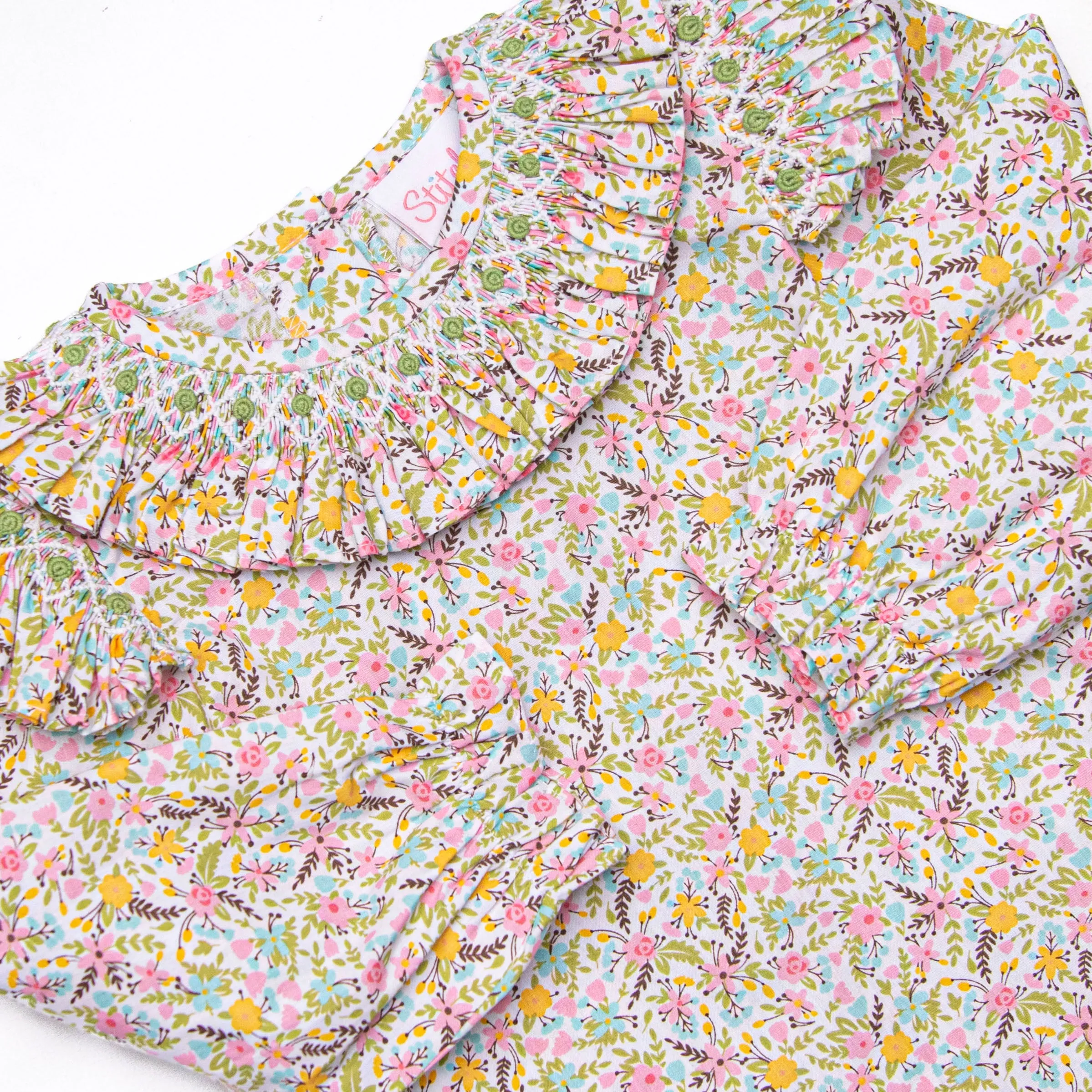 Blooming Bushes Smocked Diaper Set, Green