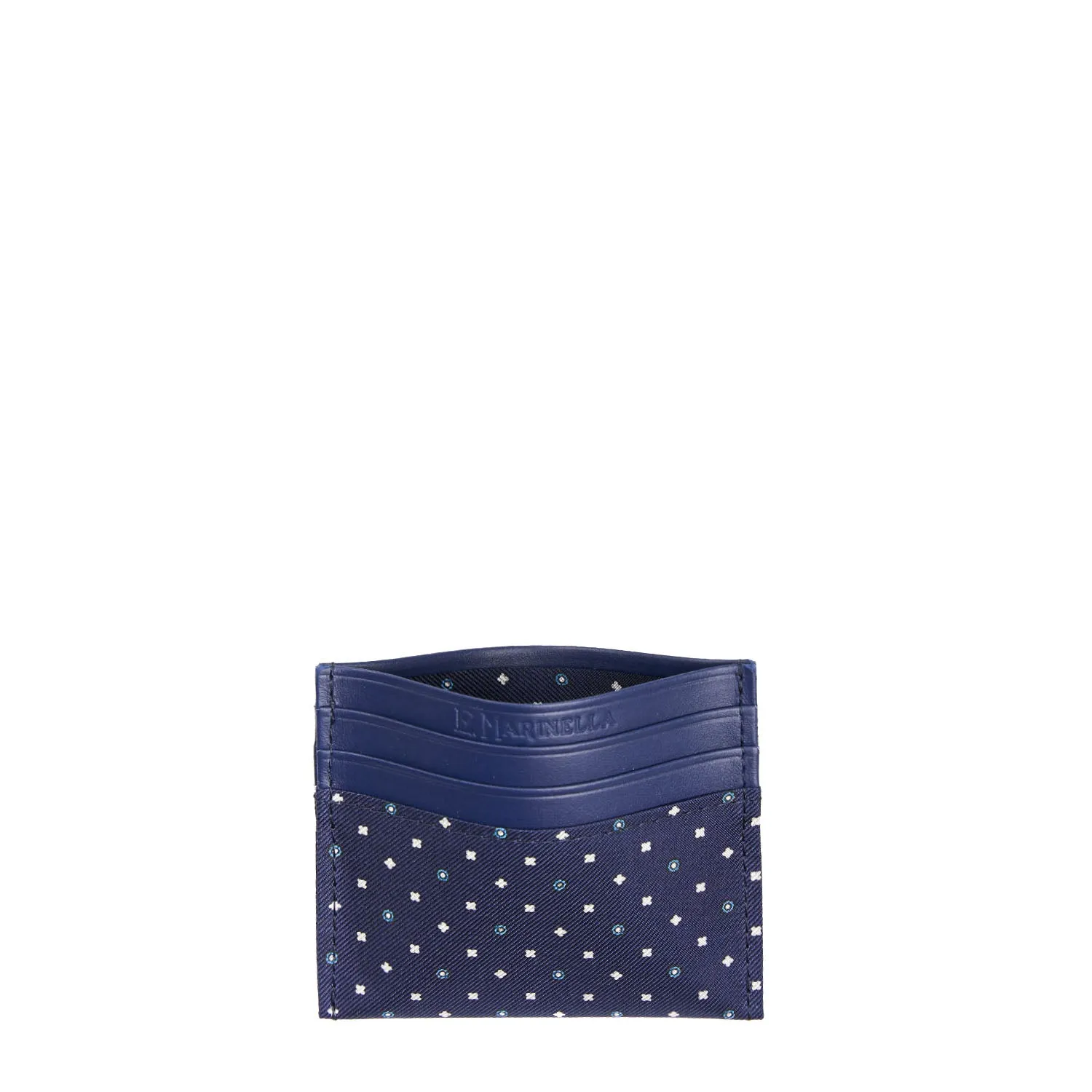 BLUE LEATHER AND SILK CREDIT CARD HOLDER